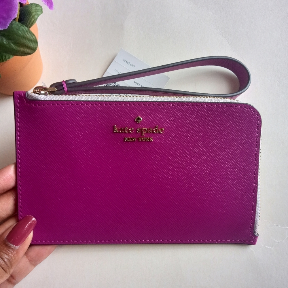 Kate Spade Saffian Baja Rose Small Zipper Wristlet New - Picture 6 of 7